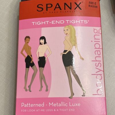 Spanx Women’s Size E Metallic Luxe Patterned Black/Silver Bodyshape Tights $32