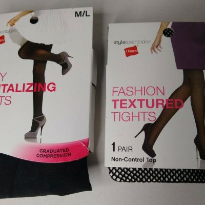 Hanes Fashion Textured Tights Silky(1) Fishnet(1) Black M/L Style Essentials