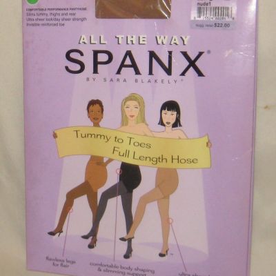 Spanx 'All The Way'  Panty Hose Size E Nude1 Tummy To Toes Med Control Sheer NEW