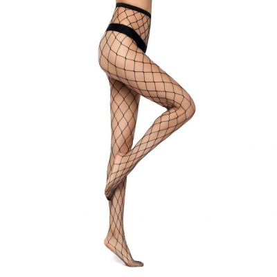 (4) Women High Waist Pantyhose Fishnet Stockings Mesh Tights Thigh High Black