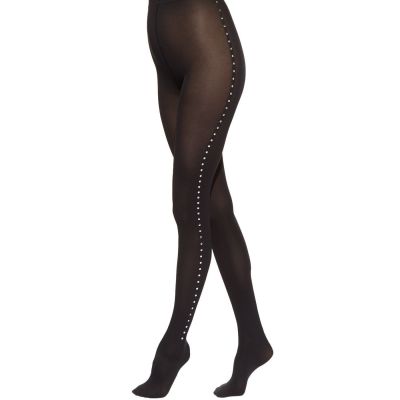 WOLFORD DISC Rivet Embellished Tights in Black/Silver Sz:S R:$140 NWT