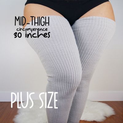 Ribbed PLUS SIZE Thigh High Socks, Gray Women's Long Over The Knee Stocking