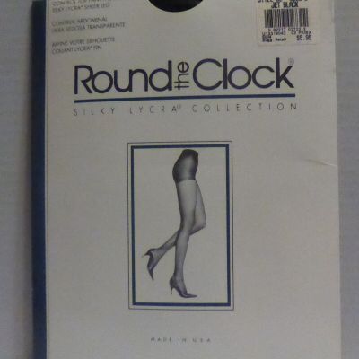 Round the Clock Silky Lycra Collection Size B Jet Black Control Top Pantyhose