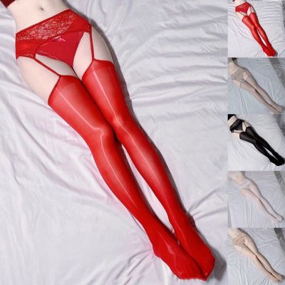 Lingerie Pantyhose High Stockings Hollow Out Lace Lace Garter Belt Oily Shiny