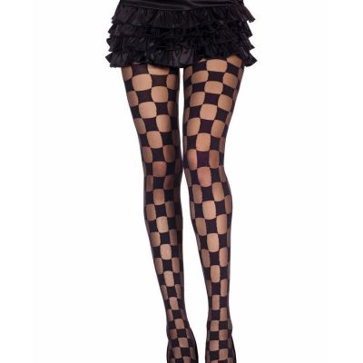 Brand New Sheer And Opaque Checkered Pantyhose Music Legs 7014