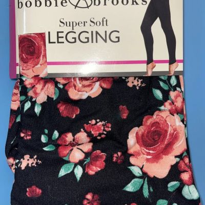 NEW Women's Black FLORAL BRIGHT Print BOBBIE BROOKS SUPER SOFT Leggings N Medium