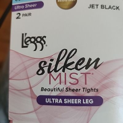NWT Leggs Size Q Jet Black Silken Mist Control Top Pantyhose 2 Pairs