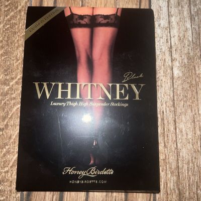 Honey Birdette Whitney Black Stockings Luxury Thigh High Stay Ups size M New