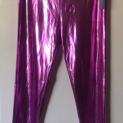 Forever 21 Leggings Size L Metallic Iridescent Shiny Pants Purple Pink NWT