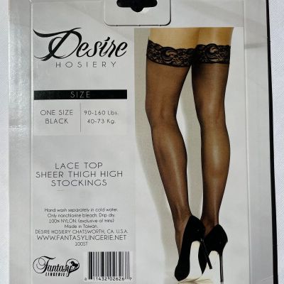 New-Sealed-Desire Hosiery-Lace Top-Sheer Thigh High Stockings-Black-One Size