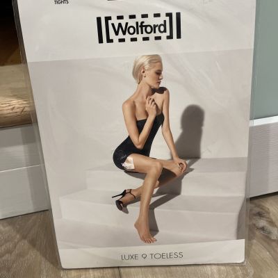 Wolford Luxe 9 Toeless Tights Size Large Honey NEW