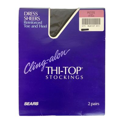 Sears Cling-Alon Stockings Thigh Highs Size Small Off Black Reinforced Toe Heel