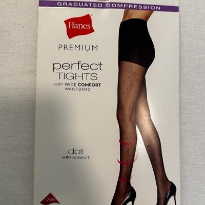 Hanes Women's Tights Control Top High Waisted Wide Waistband Black Size L