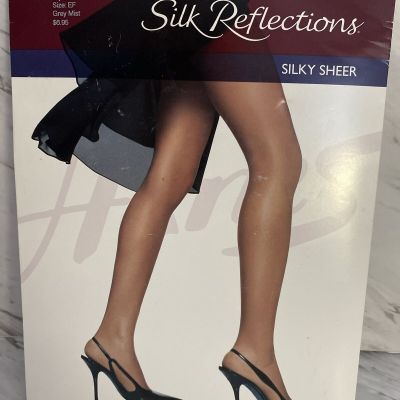 Hanes Size EF Silk Reflections Silky Sheer Control Top Gray Mist Pantyhose