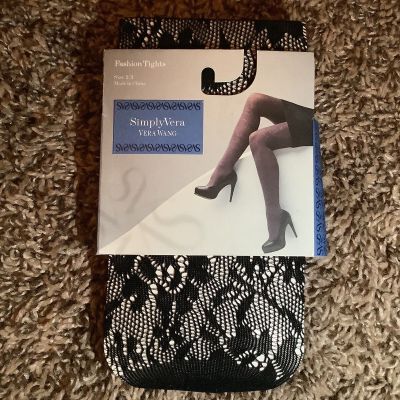 Simply Vera Wang fashion rose floral openwork tights, black, size: 2/3