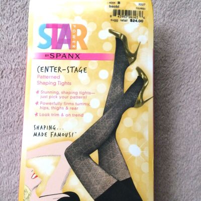 Spanx sz B Backdrop Black Nouveau Star Power Patterned Shaping Tights #2227 NWT