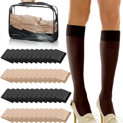 50 Pairs Nylon Knee Highs for Women Knee High Stockings for Women with PVC Makeu