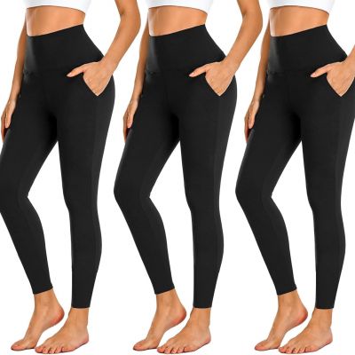 3 Pack Leggings with Pockets for Women,High Waisted Tummy Control Workout Yoga P