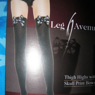 new Leg Avenue Opaque Black Stockings GOTH Skull Pirate GOTH Punk Bow Thigh High