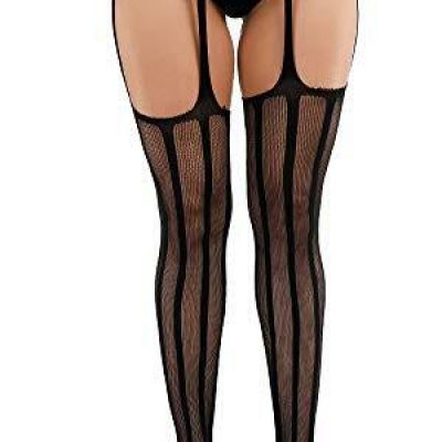 E-Laurels Womens High Waist Patterned Fishnet Tights Suspenders Pantyhose Thi...