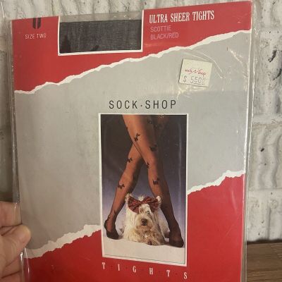 Vintage Sock Shop Ultra Sheer Tights Scottie Dog Black Size 2 Made In Italy