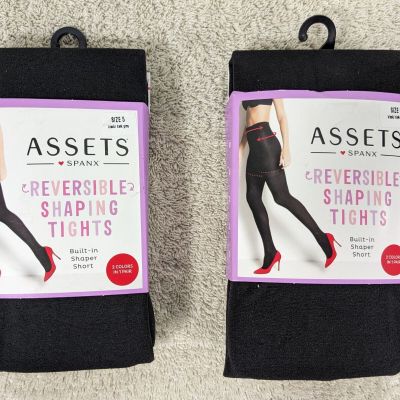 Spanx Tights Pantyhose Assets Reversible Shaping Size 5 Black / Dark Gray 2 Pair