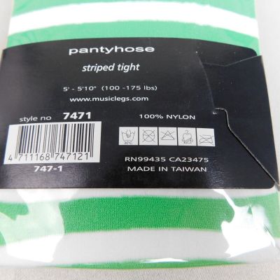 Music Legs 7471 One Size Green-White Opaque Striped Pantyhose Tights #3753