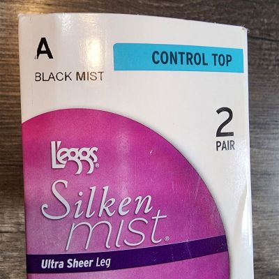 L'eggs Size A Black Mist Control Top Run Resistant Ultra Sheer Leg Pantyhose
