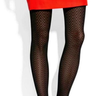 Vince Camuto Tights Black Geo Zag Design Sheer Pantyhose Hosiery Size S/M NWT