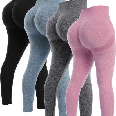 4Pc Butt Lifting Workout Legging for Women,Seamless Gym(Black/Grey/Blue/Pink,XL)