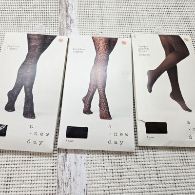 3 Pack A New Day Women's Fashion Tights & 50D Opaque Tights L/XL Black & Brown