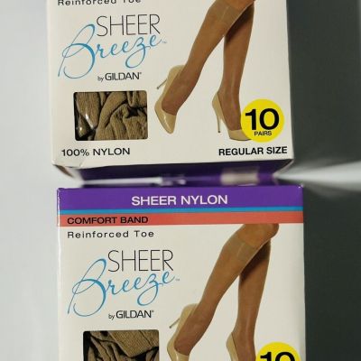 Gildan 'Sheer Breeze' 10 Pairs Socks (2 Boxes) Beige Regular 100perc Nylon