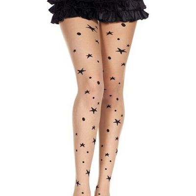 Music Legs Black Star Print Spandex Pantyhose Tights