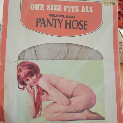 Pantyhose Vtg One Size Seamless Nylon NOS 60's 70's Sheer Nude