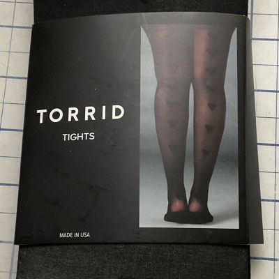 Torrid Black Opaque Hearts Pattern Tights Size 1/2