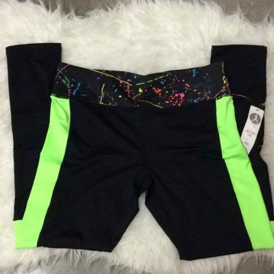 Yoshion legging with neon splatter detail women’s workout size L spandex