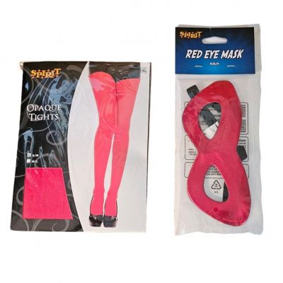 Spirit Halloween Opaque Tights Red Size S/M & Eye Mask Womens Ladies Adult New