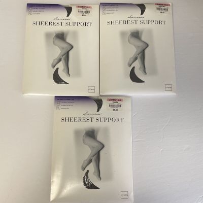 Sheer Caress Sheerest Support Control Top Panty Queen Tall Smoke Grey Lot Of 3