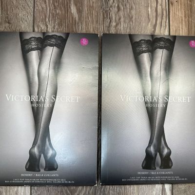 2- Victorias Secret Hosiery Lace Top Thigh Highs w/ Reinforced Heel Extra Large