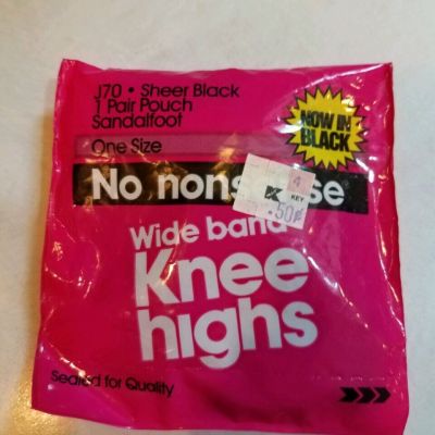 Vintage No Nonsense Sheer Black Wide Band Knee Highs Nylon/Pantyhose 1 Pair