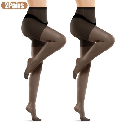 2 Pack Sheer Tights for Women Control Top Pantyhose with Reinforced Toes Classic