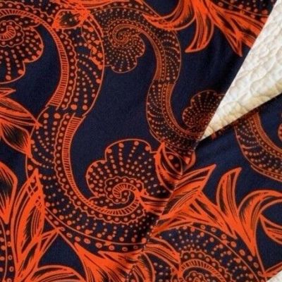 LuLaRoe Leggings OS Orange Navy Blue Floral Paisley Swirls Scroll VINTAGE