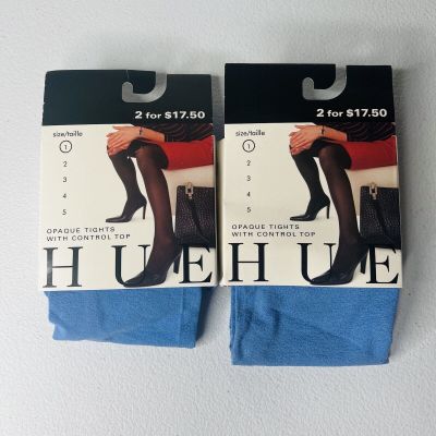 Hue Womens Super Opaque Tights With Control Top Size 1 Maliblu Blue 2 Pairs New
