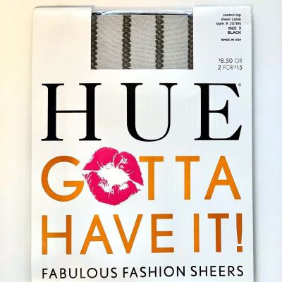 HUE Gotta Have It Control Top Sheer Patterned Tights Black Sheer Cable Size 3