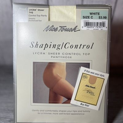 Nice Touch Shaping Control Pantyhose White Sheer Lycra Size C Vintage