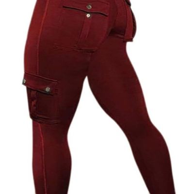 Flamingals Butt Lifting Leggings with Flap Pockets Workout X-Large, Burgundy