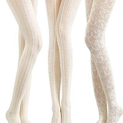 3 Pieces Women Fishnet Hollow out Knitted Patterned Tights Chiffon Lace Stock...