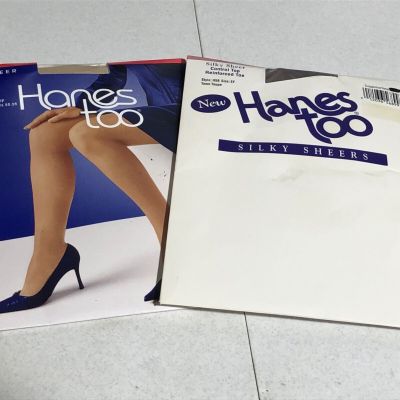 Hanes Too 2 Pc Lot Silky & Day Sheer Pantyhose Taupe/Travel Buff Size EF NEW NOS