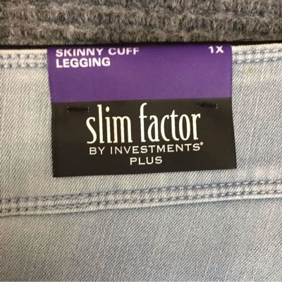 Slim Factor Jeans Women's Plus Size 1X Classic Waist Cuffed Pull-On Jeans NWT