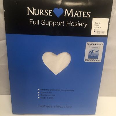 Nurse Mates Full Support Hosiery White Size B Compression 6mmHg Pantyhose NEW